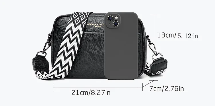 Rhombus-Embroidered Small Square Crossbody Bag with Wide Shoulder Strap Stylish Fashion Shoulder Bag for Women