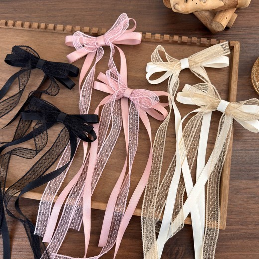 Lace Bow Ribbon Hairpin Ballet Style Girl's Hair Hoop Side Fringe Clip