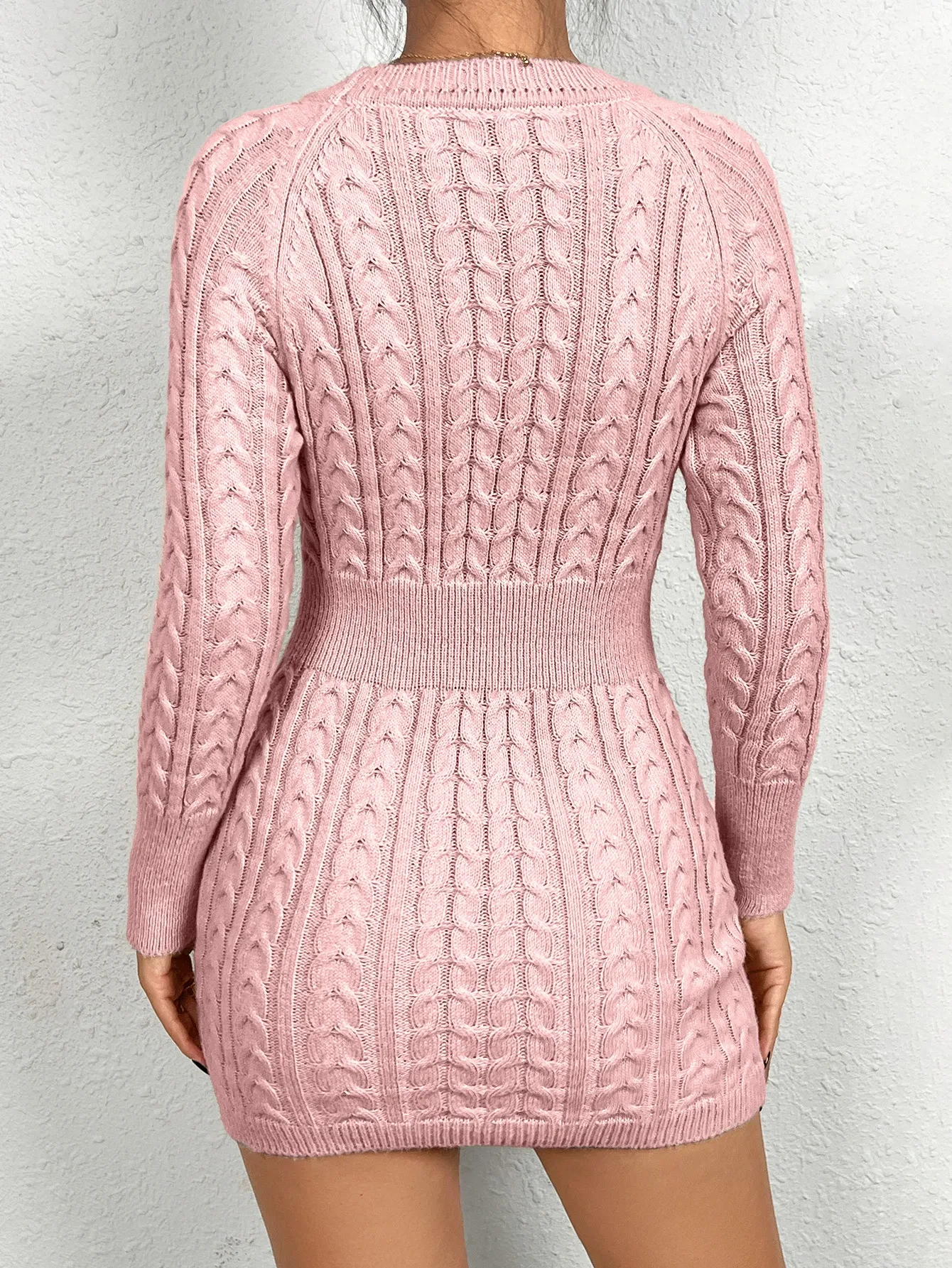 Twist Thread Knitted Dress Women's Fashion Pullover Round Neck Hip Skirt