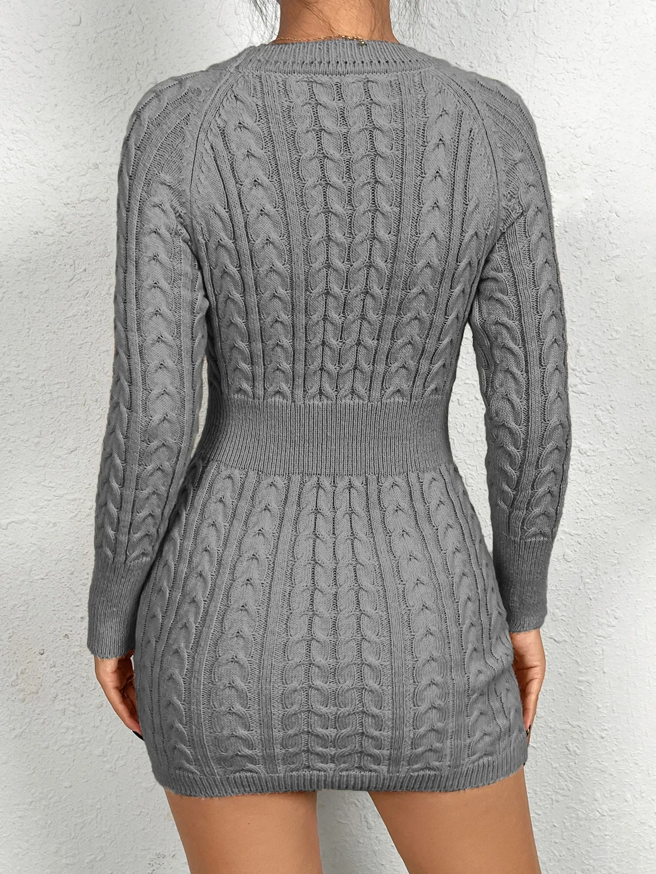 Twist Thread Knitted Dress Women's Fashion Pullover Round Neck Hip Skirt