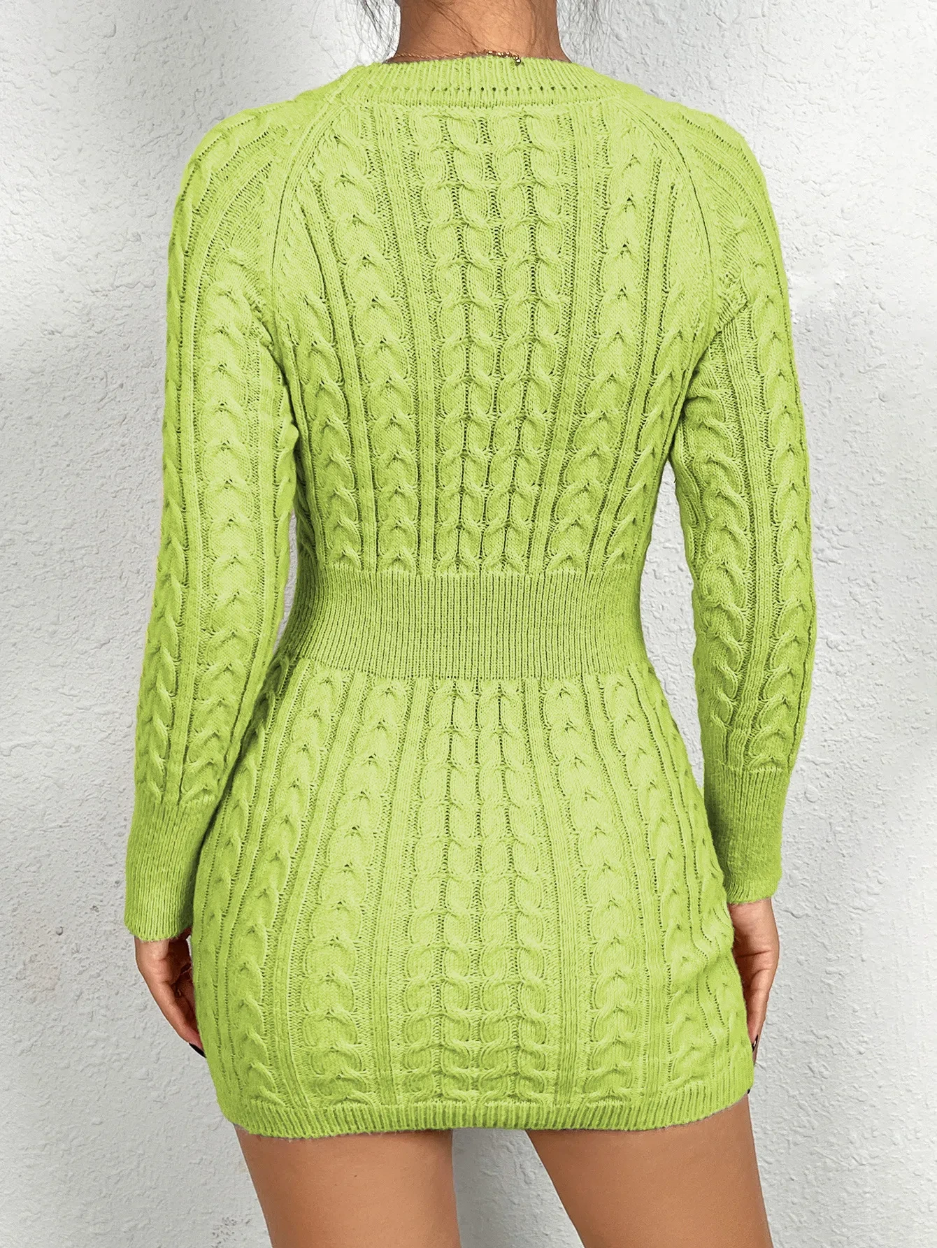 Twist Thread Knitted Dress Women's Fashion Pullover Round Neck Hip Skirt