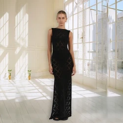 Women's Hollow Knit Long Dress  Elegant and Stylish