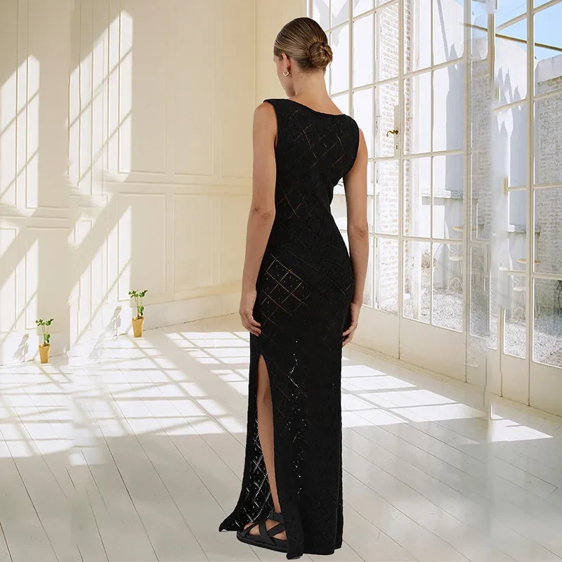 Women's Hollow Knit Long Dress Elegant and Stylish