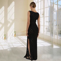 Women's Hollow Knit Long Dress  Elegant and Stylish