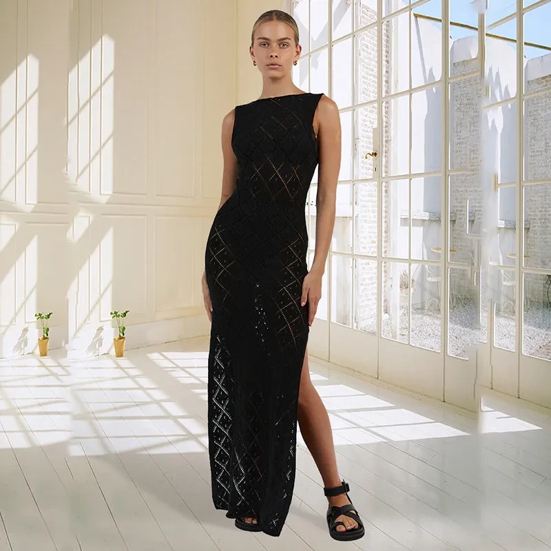 Women's Hollow Knit Long Dress Elegant and Stylish