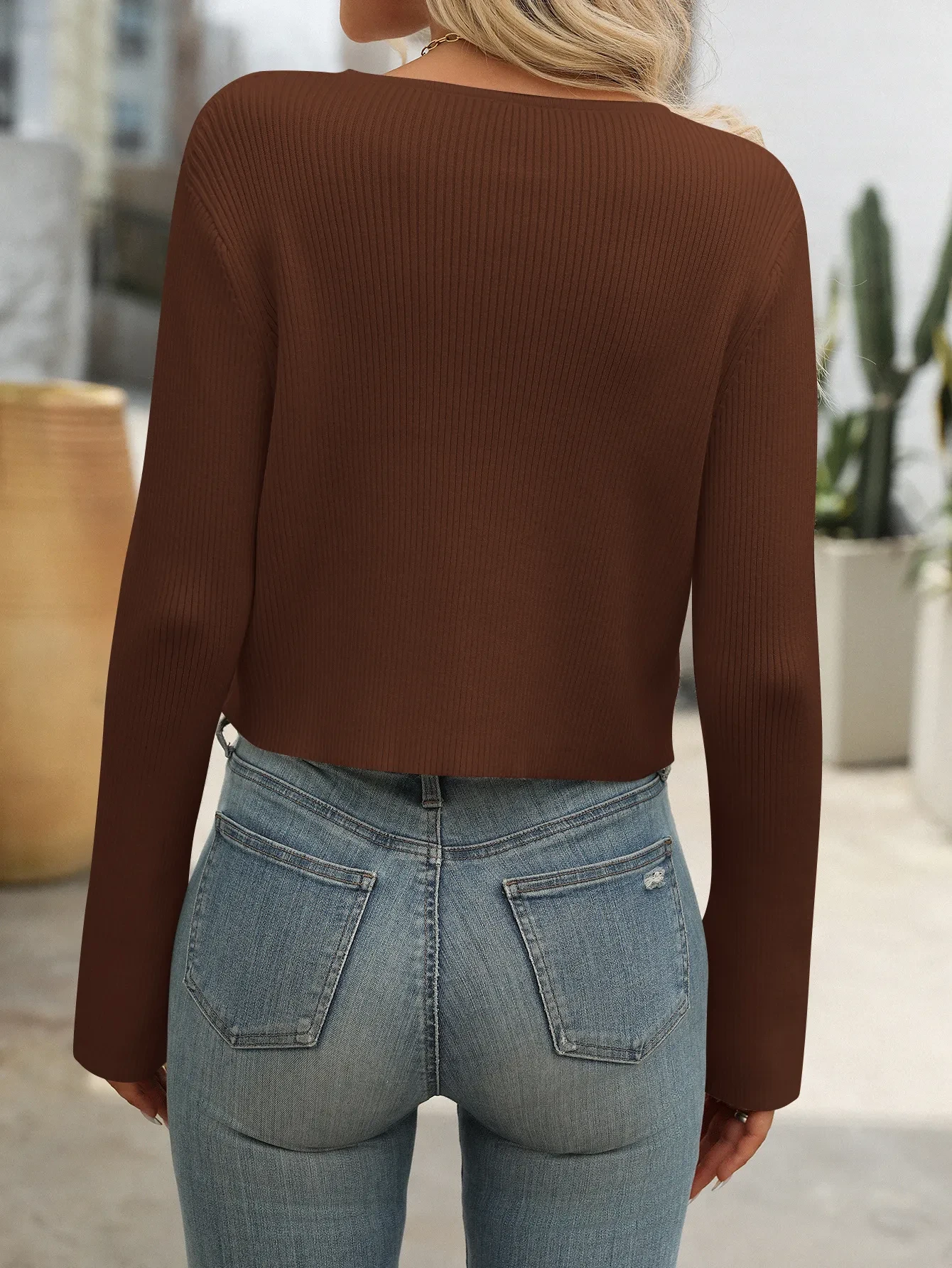 Solid Color Women's Long-Sleeve Zippered Cardigan Sweater