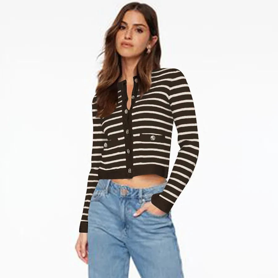 Casual Striped Long-Sleeve Button-Up Top For Women's