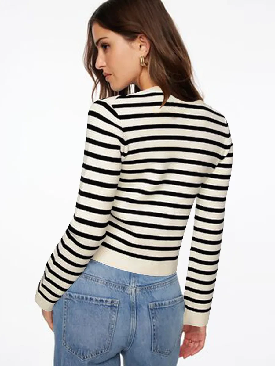 Casual Striped Long-Sleeve Button-Up Top For Women's