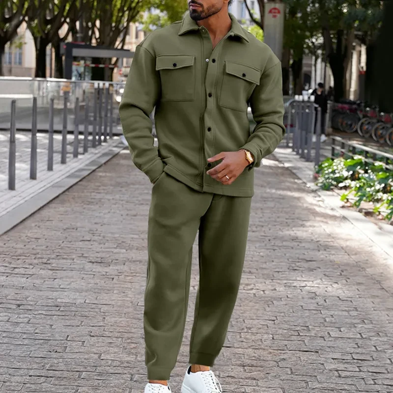 Suede Single-breasted Solid Color Slim Fit Two-piece Suit Men