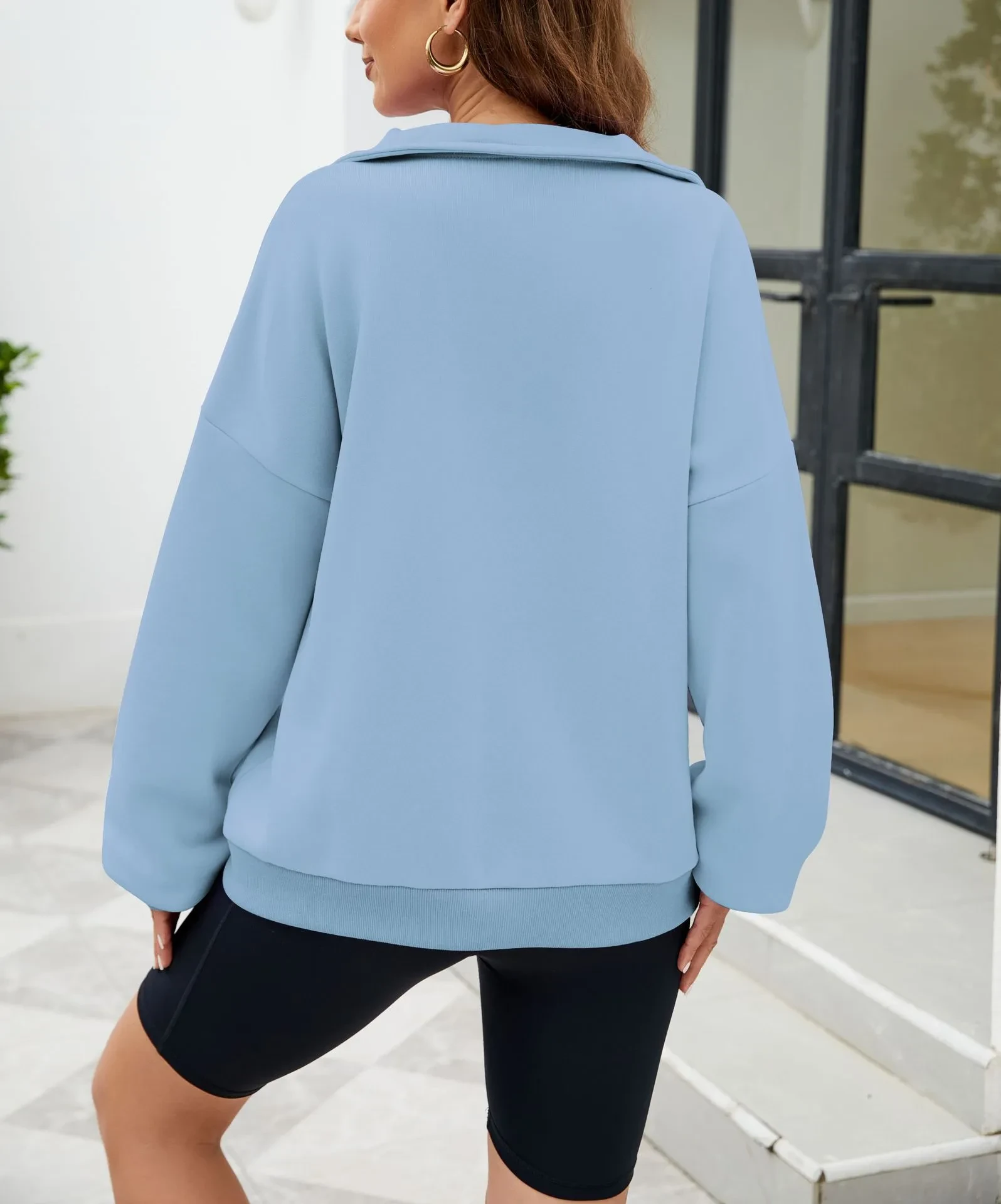 Y2K Solid Color Stand Collar With Pocket Zipper Sweatshirt Casual Sports Loose Top Women's Clothing