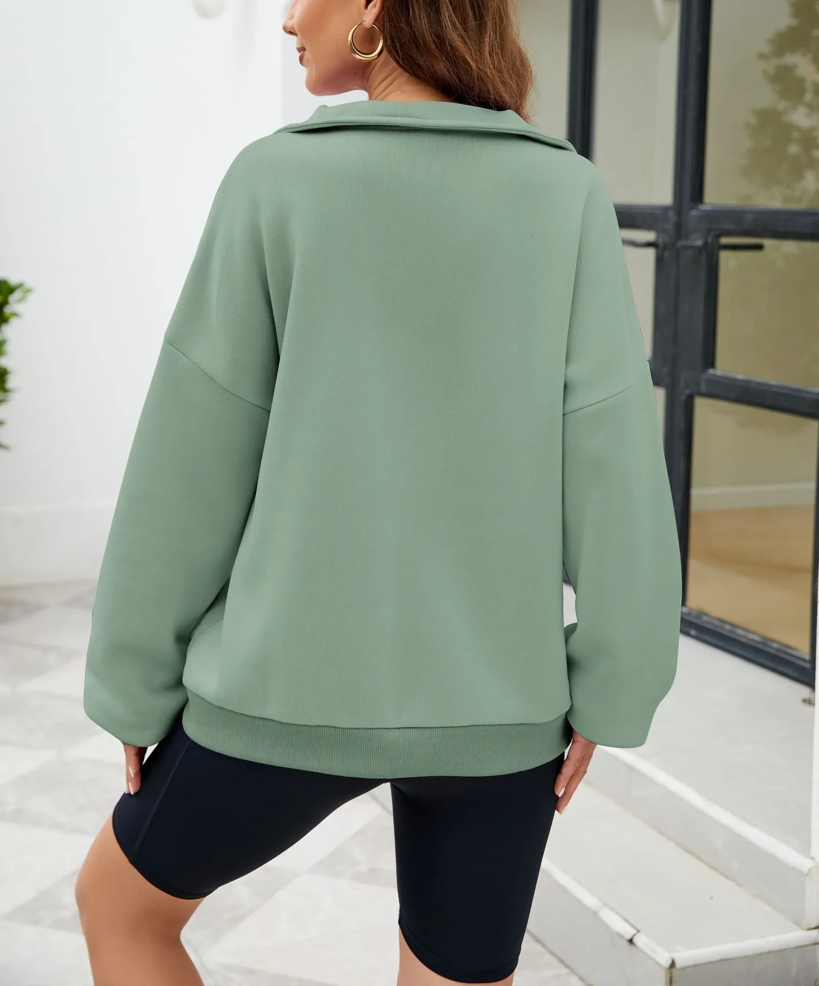 Y2K Solid Color Stand Collar With Pocket Zipper Sweatshirt Casual Sports Loose Top Women's Clothing