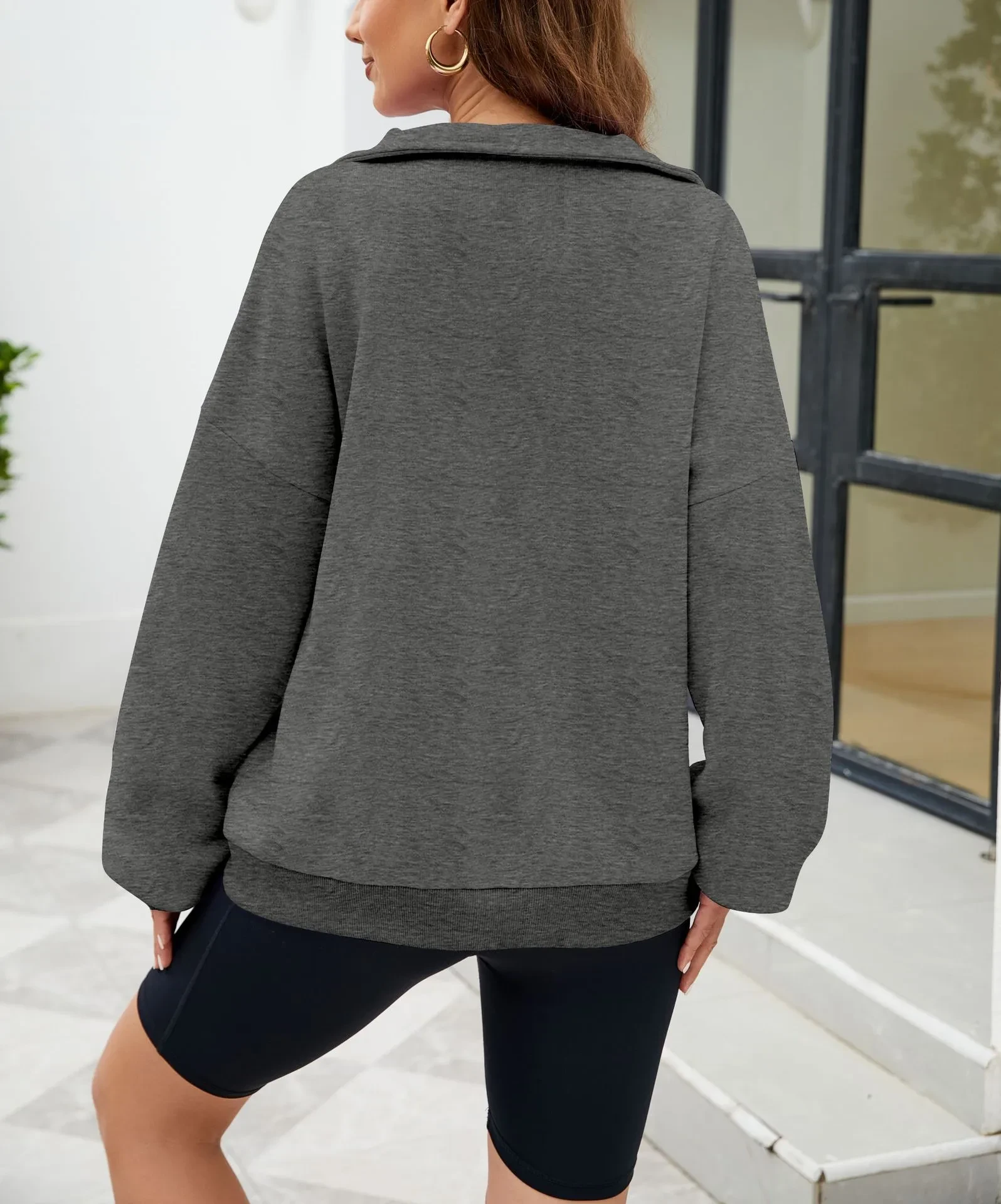 Y2K Solid Color Stand Collar With Pocket Zipper Sweatshirt Casual Sports Loose Top Women's Clothing