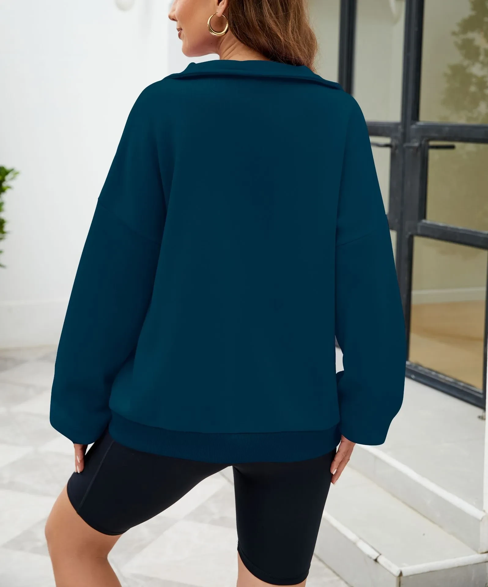 Y2K Solid Color Stand Collar With Pocket Zipper Sweatshirt Casual Sports Loose Top Women's Clothing
