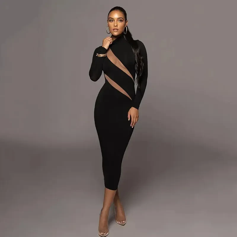 Women's Long Sleeve Round Neck Stitch Dress
