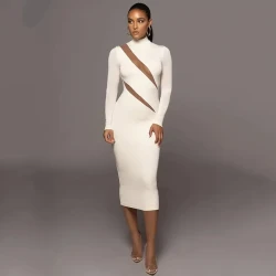 Women's Long Sleeve Round Neck Stitch Dress