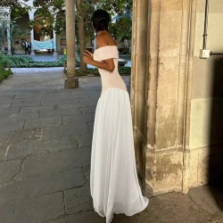 Women's Off-Shoulder Slim Fit Dress with Color Contrast Design