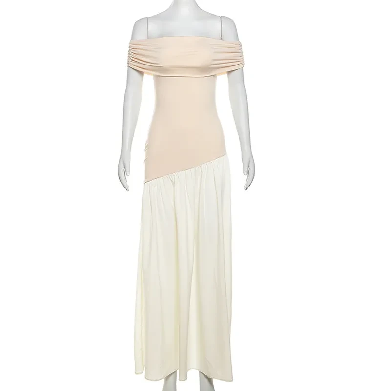Women's Off-Shoulder Slim Fit Dress with Color Contrast Design