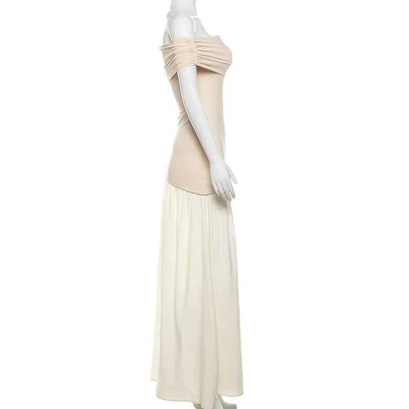 Women's Off-Shoulder Slim Fit Dress with Color Contrast Design