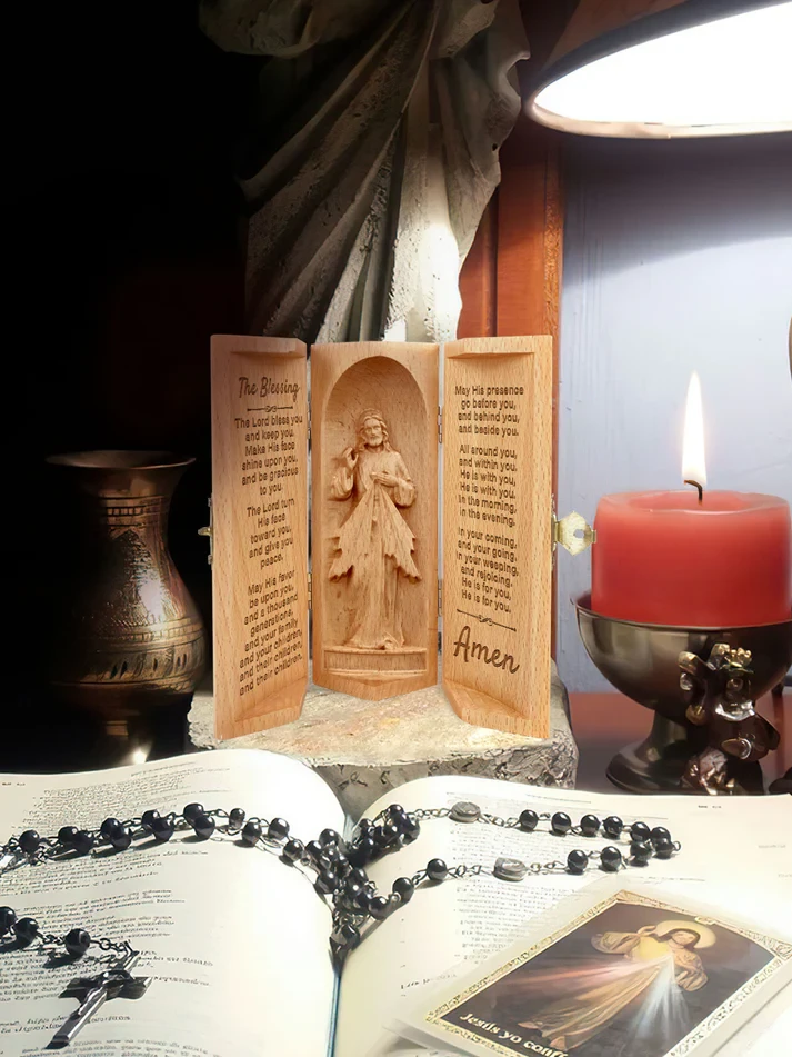 The Blessing - Openable Wooden Cylinder Sculpture of Jesus Christ