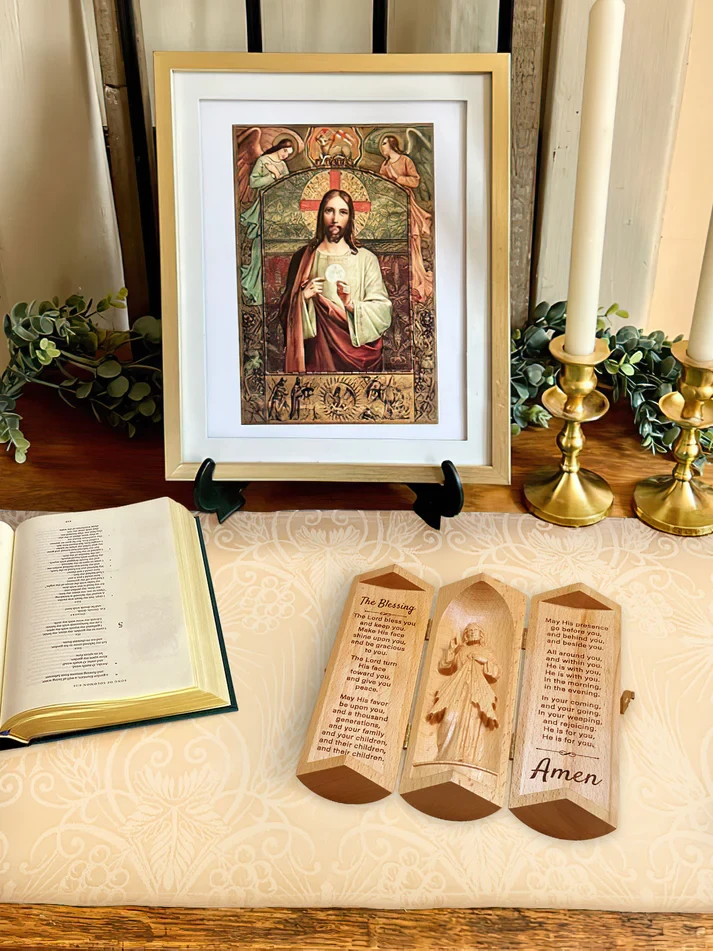 The Blessing - Openable Wooden Cylinder Sculpture of Jesus Christ