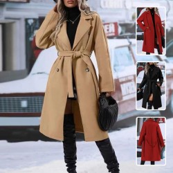Lapel Double-Breasted Trench Coat With Belt: Winter Fashion Long Jacket for Women