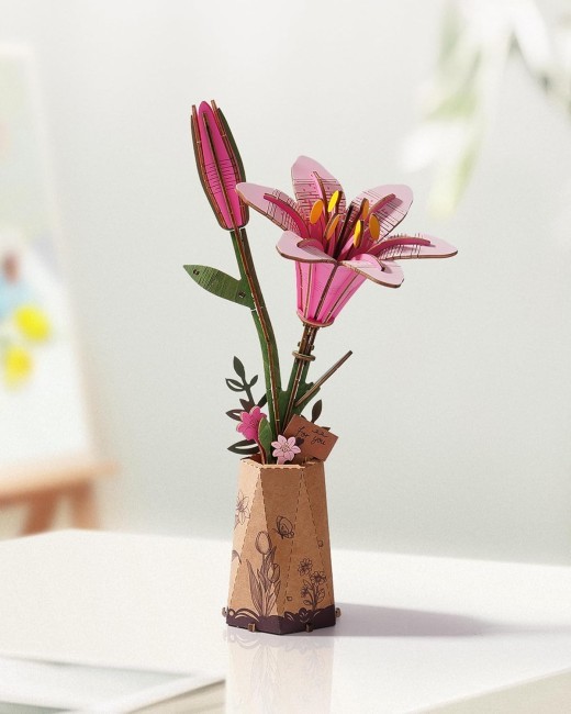 ROBOTIME 3D Puzzle Flowers Wooden Model Kits For Adults DIY Artificial Flowers Home Decor Living Room Office Gifts For Women Men Teens