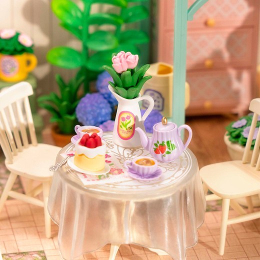ROBOTIME DIY Miniature House Kit Dollhouse Model Building Craft Kit Birthday Creative Gifts For Adults Kids Girls Boys Blooming Tea Garden