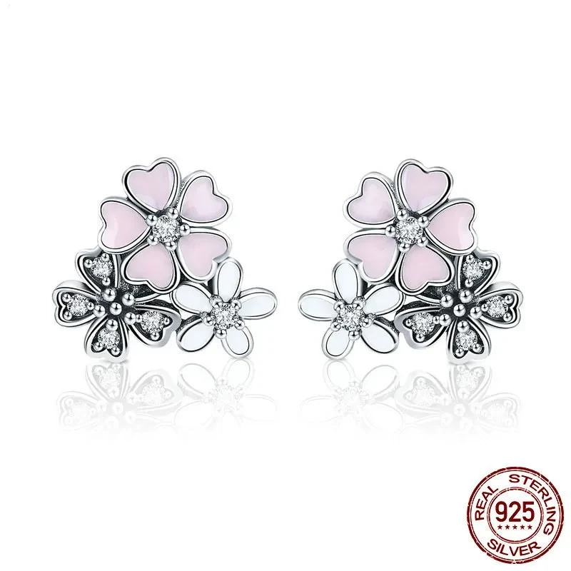 Pink Flowers Blooming Oil Drop Earrings