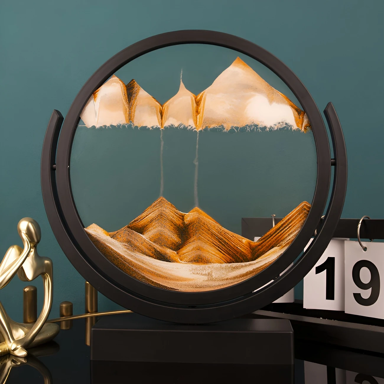 Dynamic 3D Sand Art Centerpiece  Glass & Plastic, Ideal for Home & Office Decor, Perfect for Fathers Day, Mothers Day, Weddings, and Holidays
