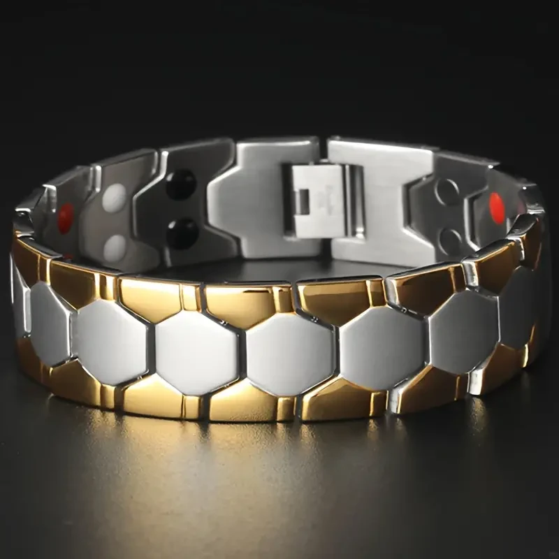 Domineering Fashion Ball Titanium Steel Men's Bracelet, 4 In 1 Energy Magnetic Bracelet, Exquisite Waterproof Colorfast Jewelry Gift For Family For Friend, Father's Day Gift