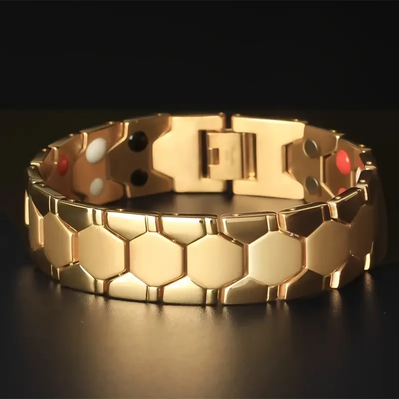 Domineering Fashion Ball Titanium Steel Men's Bracelet, 4 In 1 Energy Magnetic Bracelet, Exquisite Waterproof Colorfast Jewelry Gift For Family For Friend, Father's Day Gift