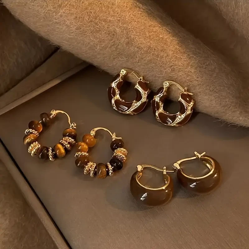 3 Pairs of Vintage Oil Drop U-Shaped Earrings for Women  Simple Hoop Earrings, Elegant & Versatile Jewelry