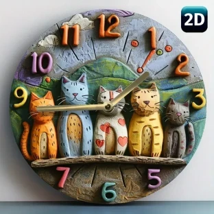 Decorative 2D 8 Inch Whimsical Adorable Cats Quartz Wall Clock -  Perfect Gift for Cat Lovers