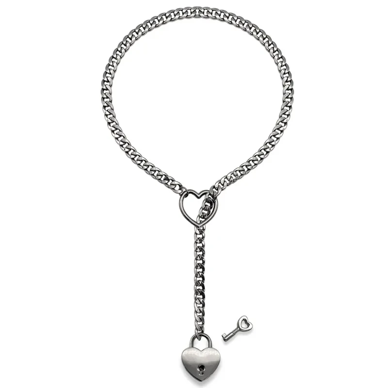 Slip Chain Necklace Heart O-Ring  Adjustable Heart Shaped Lock Core With Key