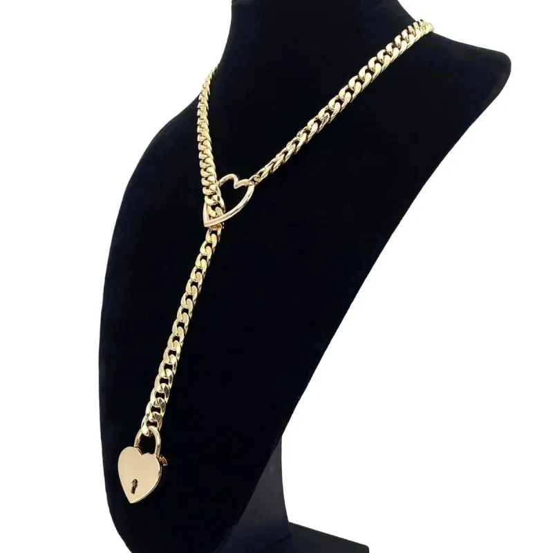 Slip Chain Necklace Heart O-Ring  Adjustable Heart Shaped Lock Core With Key