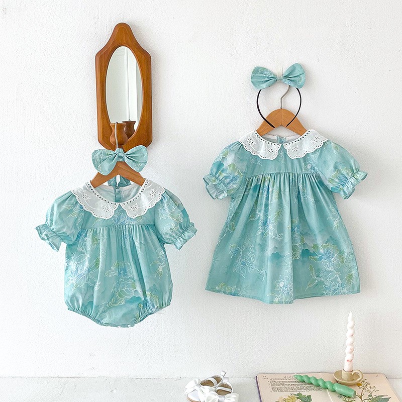 Baby Triangle Rompers Girl Puff Sleeve Dress
