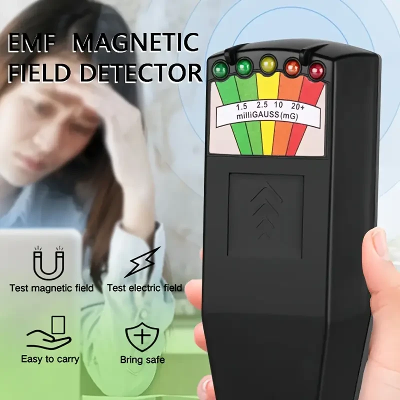 K2 Portable EMF Detector - 5-LED Gauss Meter with Easy-Read, Multi-Color Indicators, Battery-Operated, Compact & Durable for Paranormal Research & Home Safety, Black/White