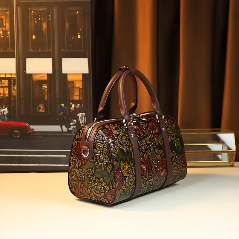 Vintage Floral Boston Bag for Women