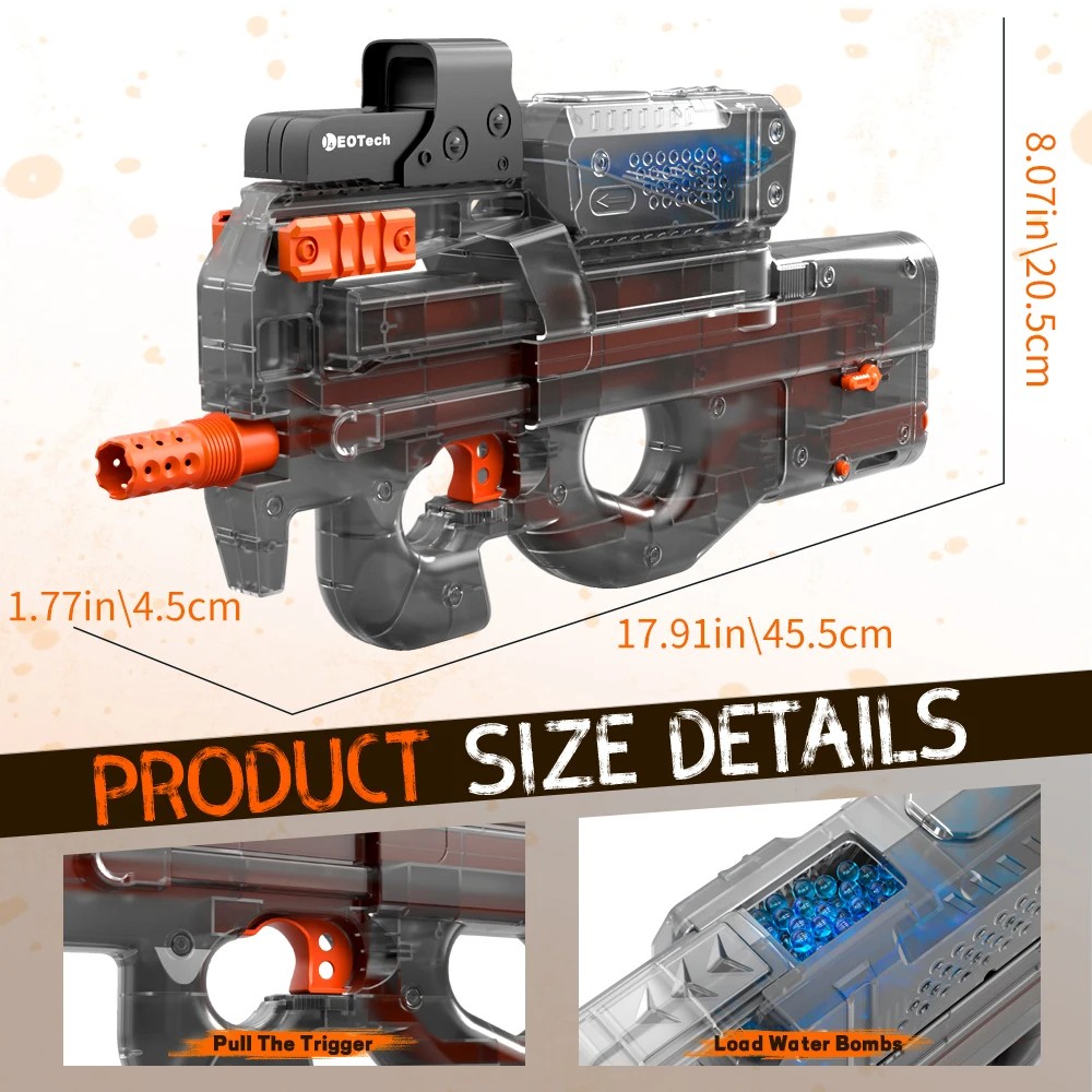 Electric Gel Gun in Transparent Black  Fully Automatic Splatter Ball Toy