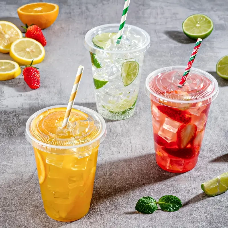 30pcs 16 oz Round Plastic Cups with Lids