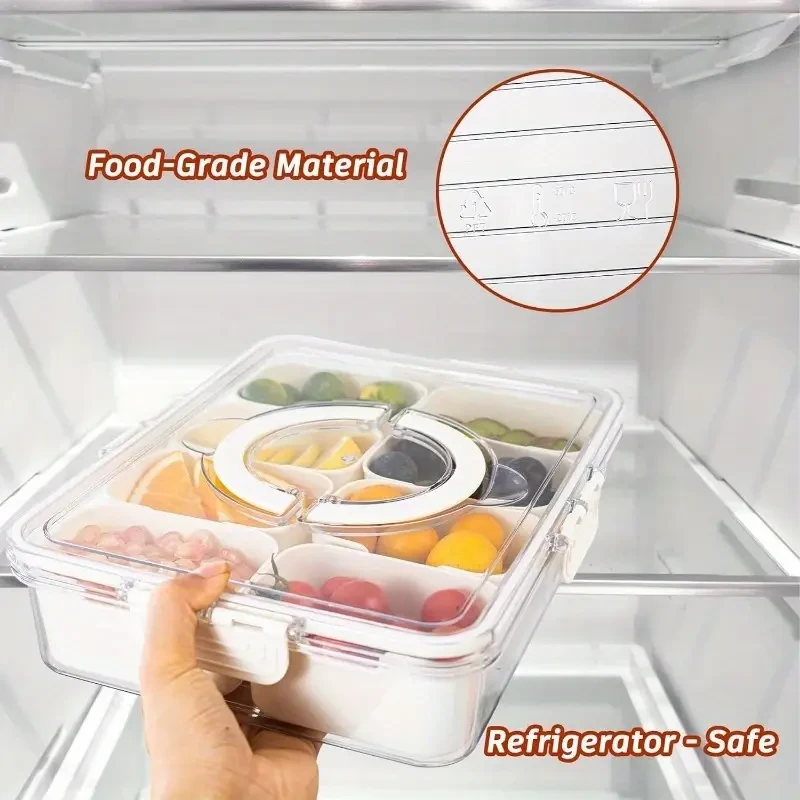 1pc, 8 Compartments Divided Serving Tray With Lid And Handle