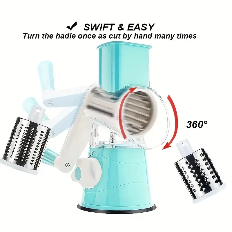 1 Set Multifunctional 3-in-1 Manual Plastic Tabletop Drum Cheese Grater