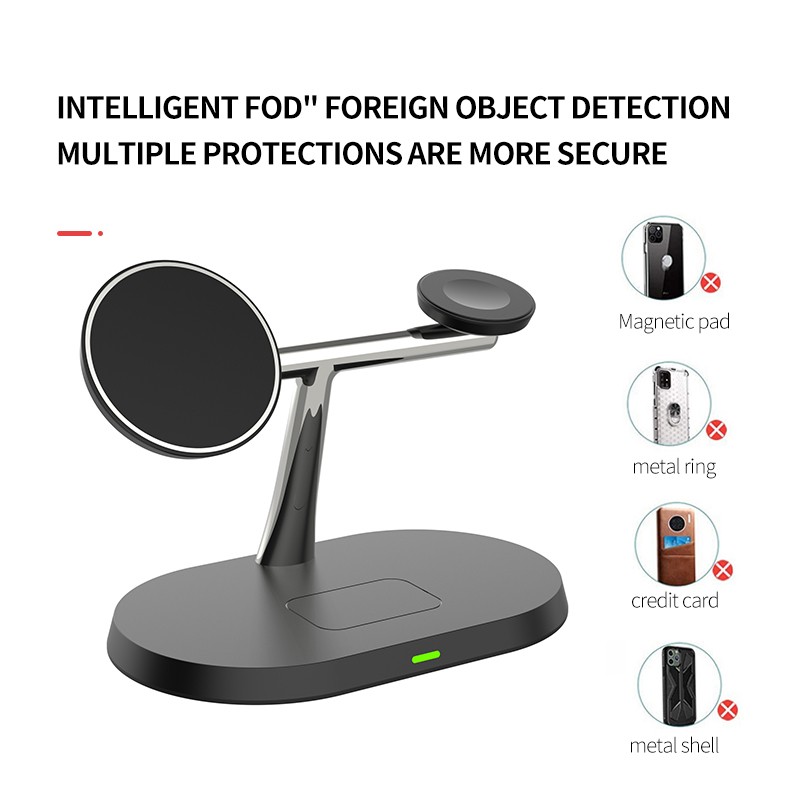 3-in-1 Magnetic Wireless Charger Stand - Fast Charging Station for iPhone, Apple Watch, and AirPods