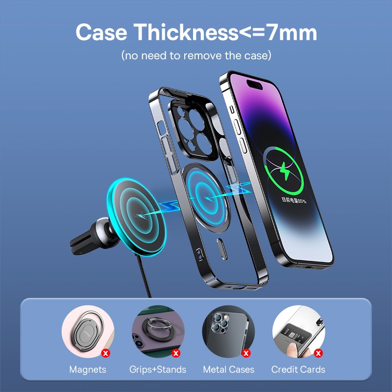 Baseus Car Phone Holder Magnetic Wireless Charger - 15W Fast Charging Car Charger Holder for iPhone 15, 14, 13 Pro Max