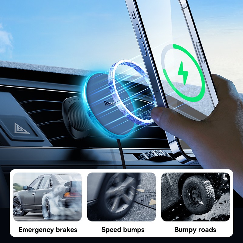 Baseus Car Phone Holder Magnetic Wireless Charger - 15W Fast Charging Car Charger Holder for iPhone 15, 14, 13 Pro Max