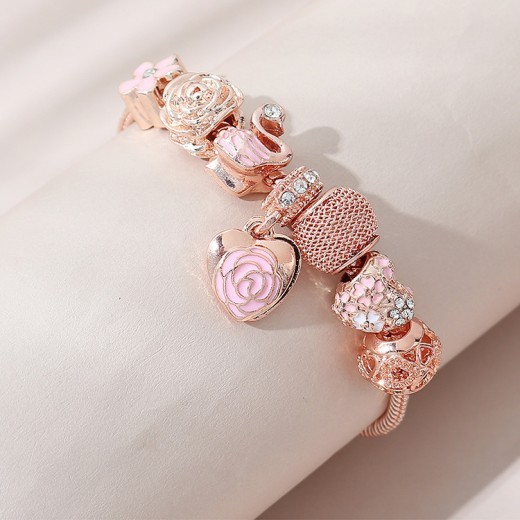 Oil Dripping Rose Heart Beaded Bracelet