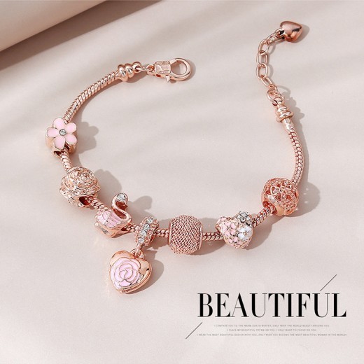 Oil Dripping Rose Heart Beaded Bracelet
