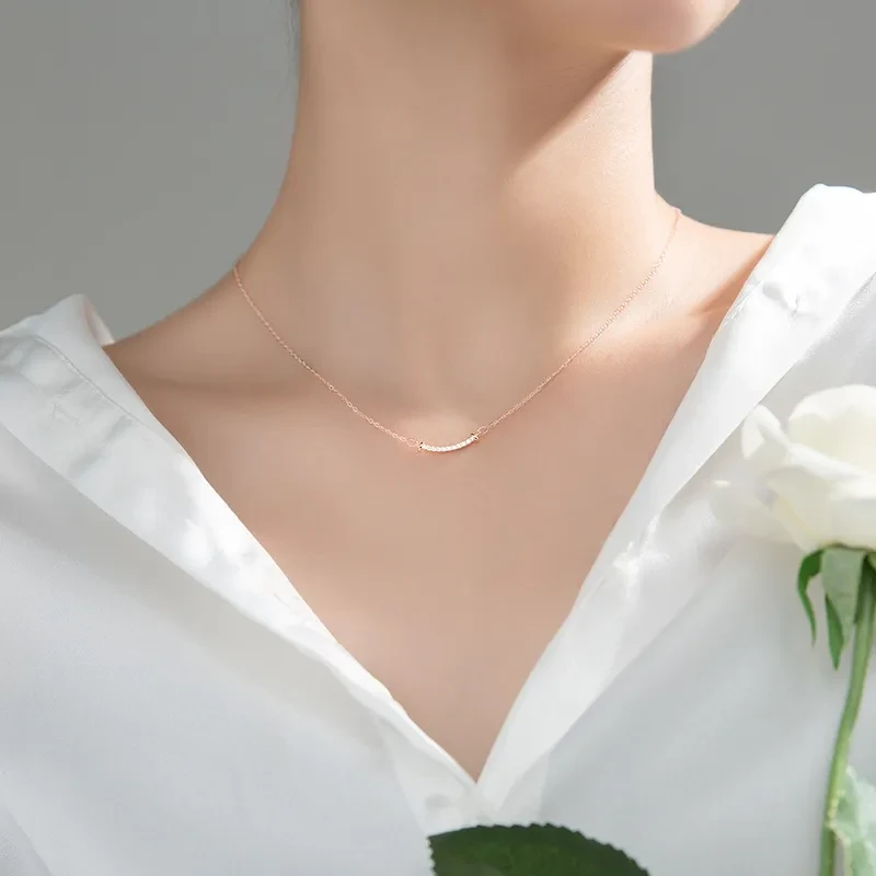 Diamond curved smile necklace pendant