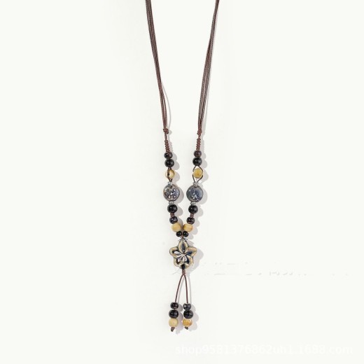 Vintage Sweater Chain Women's Long Flower Ceramic Necklace