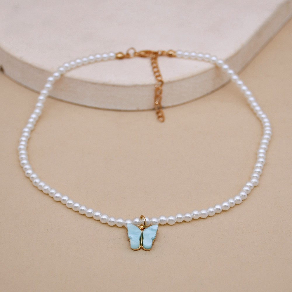 Elegant White Pearl Choker Necklace - Small Round Pearl Wedding Butterfly Necklace for Women, Charming Fashion Jewelry